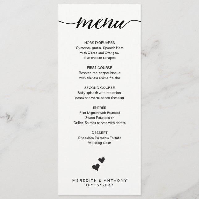 Script Elegante de Menu de Casamento Simples (Frente)