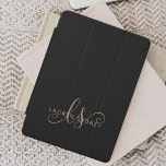 Script Feminino Dourado Preto Moderno Monograma<br><div class="desc">Capa de ipad Monograma De Script Feminina Dourada Preta Moderna. Personalize facilmente esta capa de ipad elegante moderna com o seu monograma e nome personalizados.</div>