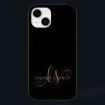 Script Feminino Dourado Preto Moderno Monograma<br><div class="desc">Capas de iphone Monograma De Script Feminina Dourada Preta Moderna. Personalize facilmente esta capa de telefone elegante moderna com o seu monograma e nome personalizados.</div>