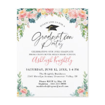 Script Floral Cor-de-Rosa Elegante para Graduação 