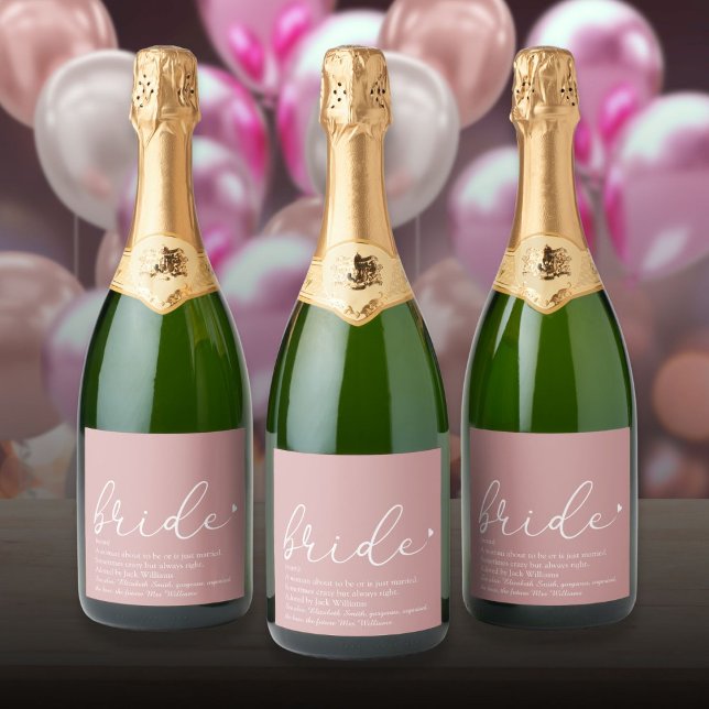 Script Girly Pink do Chá de panela de Definição Br (Bride Definition Bridal Shower Girly Pink Script Sparkling Wine Label)