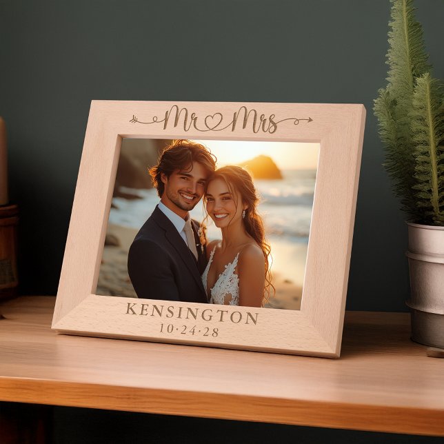 Script Heart Arrow Sr. Newlywing Wedding (Script Heart Arrow Mr Mrs Newlywed Wedding Etched Frames)