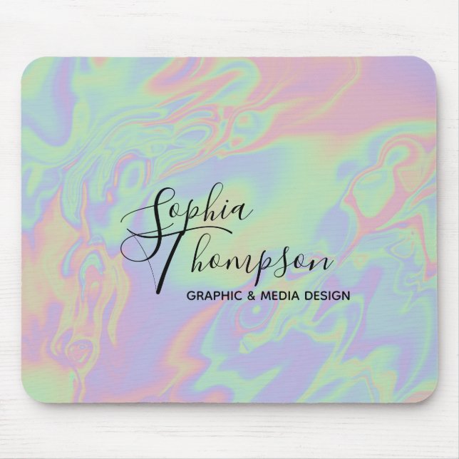 Script Holográfico Moderno Rainbow Pastel Mousepad (Frente)