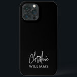 Script manuscrito de assinatura monograma preto<br><div class="desc">Na moda,  capa de telefone personalizada moderna de monograma,  com uma tipografia moderna de assinatura minimalista,  emparelhada com letra sans-serif em preto e branco mínimo Faça-o o seu,  adicionando o seu próprio nome monograma e texto no lado da coluna para criar um design tão único quanto você é.</div>