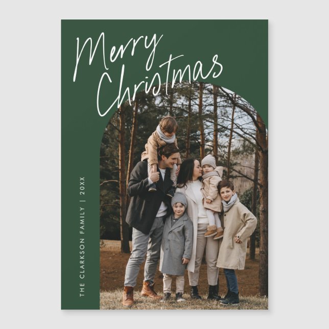 Script Merry Christmas Arch Photo Magnetic Card (Frente)