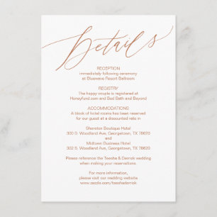 Script Moderno, Cobre, Cartão de Detalhes do Casam