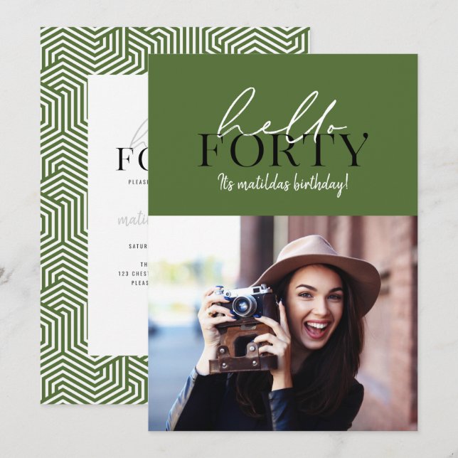 Script moderno e aniversário de 40 anos geométrico (Frente/Verso)