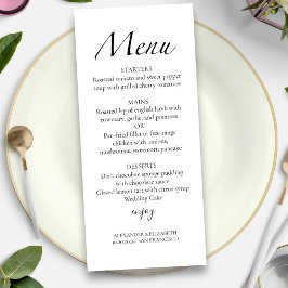 Script Moderno Preto e Branco | Cartão de Menu Cas
