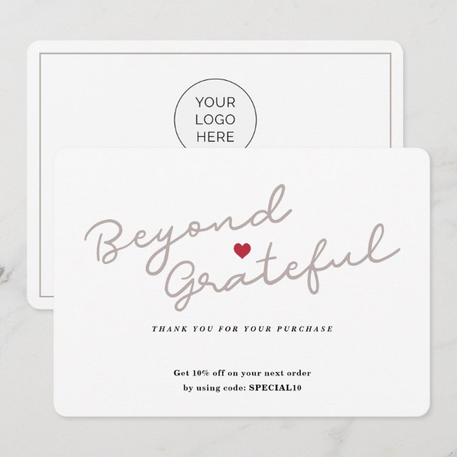 Script simples com coração - Cartões de agradecime (Frente/Verso)