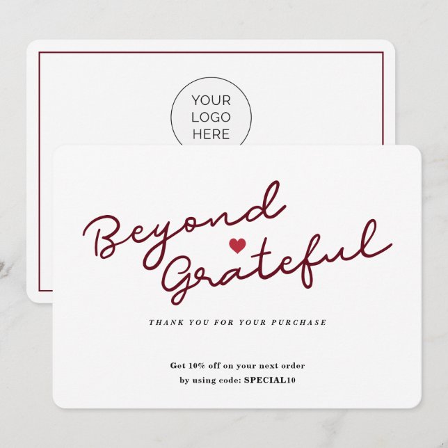 Script simples com coração - Cartões de agradecime (Frente/Verso)