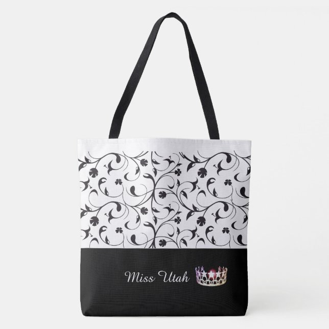 Scroll Miss USA Silver Crown Tote Bag-BLK (Frente)