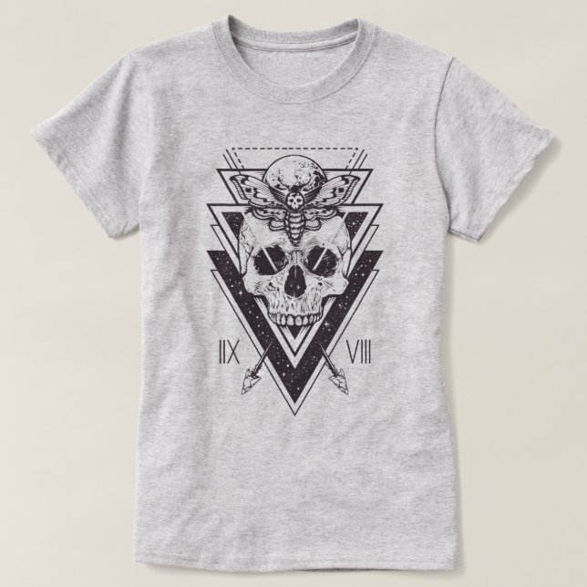 Scull geométrico sagrado e T-Shirt mama (Frente do Design)