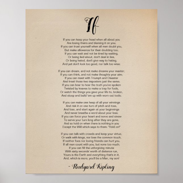 Se Poema de Rudyard Kipling Poster vintage (Frente)