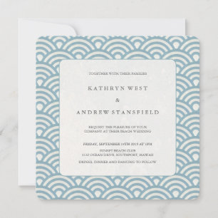 Sea Blue + White Pattern Beach Weding Convite