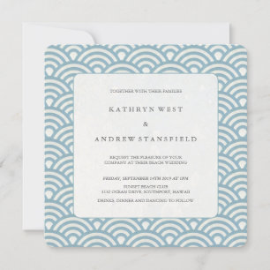 Sea Blue + White Pattern Beach Weding Convite