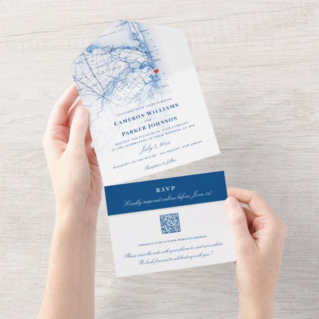 Sea Bright New Jersey Mapa Casamento Elegante de M (Aba destacável)