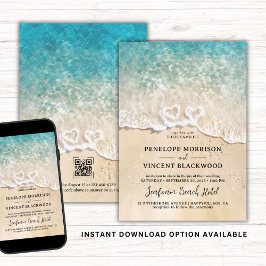 Sea Foam Hearts Beach Weding Convite