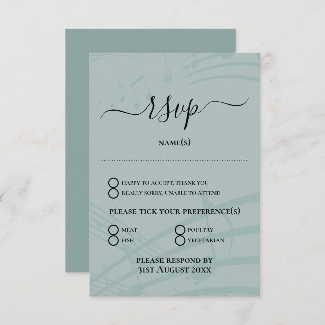 Sea Glass Music Notes Wedding RSVP Card (Frente/Verso)