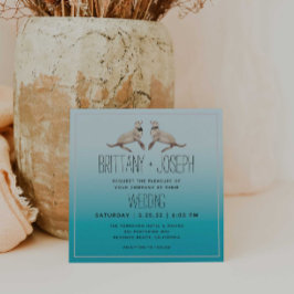 Sea Lions Azul Azul Moderno Convite para Casamento