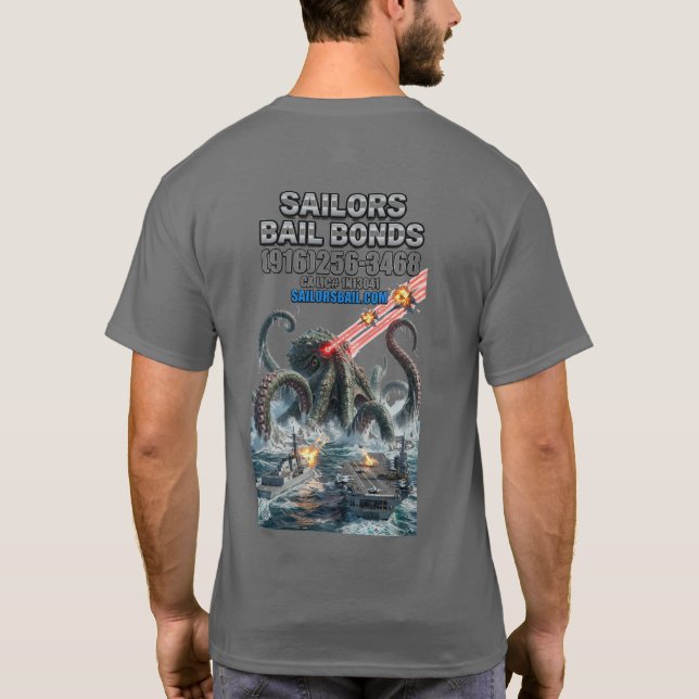 Sea Monster Battles the US Navy T-Shirt (Verso)