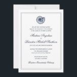 Sea Shell Beach Wedding | Convite Tradicional<br><div class="desc">Marinho clássico e convite de casamento branco apresentando uma ilustração antiga da casca do mar. A borda é opcional. (certifique-se de visualizar o design recortado para ver como a borda ficará quando for cortada). Também disponível em mais cores. http://www.zazzle.com/beckynimoy* com</div>