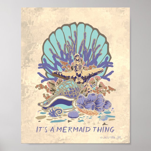 Sea Shore Beach Vibe Teal, Coral, Poster roxo (Frente)