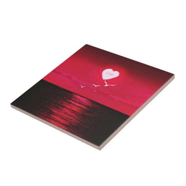 Sea Sunset Love Cerâmica Azulejo Romântico Coração (Lateral)