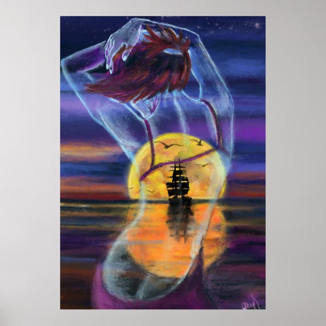 Sea Sunset Woman Poster (Frente)