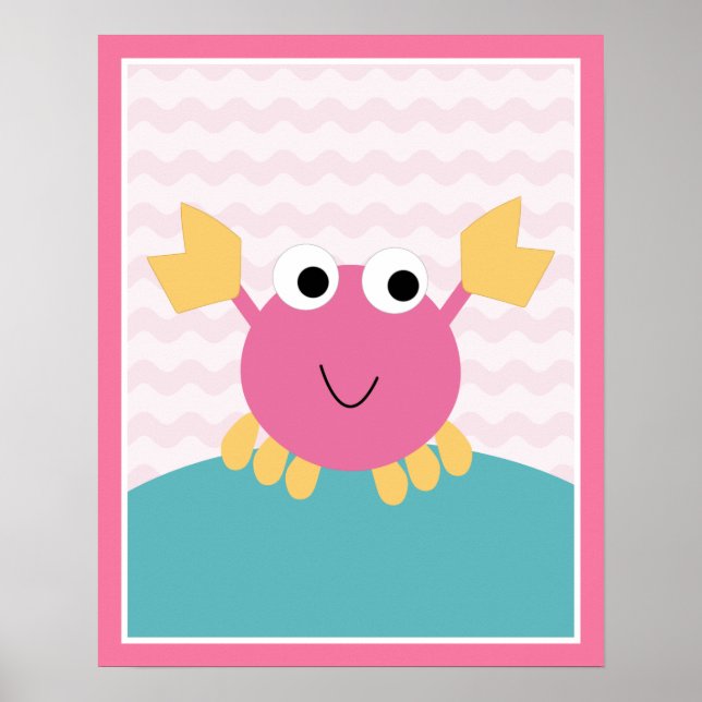 Sea Sweeties Girl Sealife Pink Crab Art Poster (Frente)