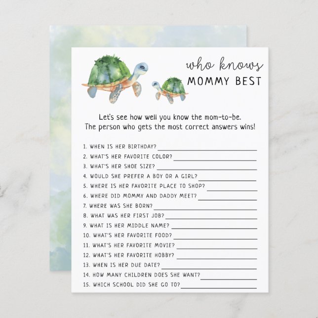 Sea Turtle - Quem conhece o melhor jogo das mamães (Frente/Verso)