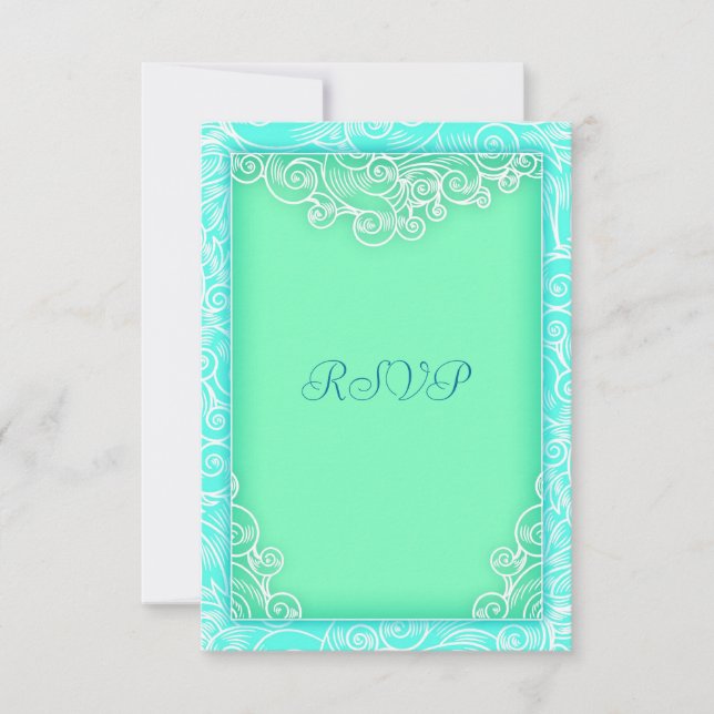 Seafoam Aqua e Green Wave Beach Weding RSVP (Frente)