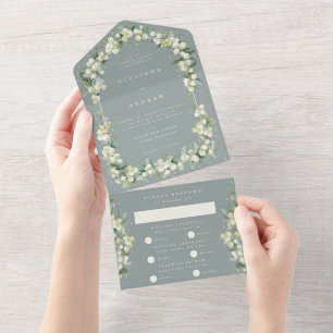 Seafoam Green Snowberry+Eucalyptus Casamento no in