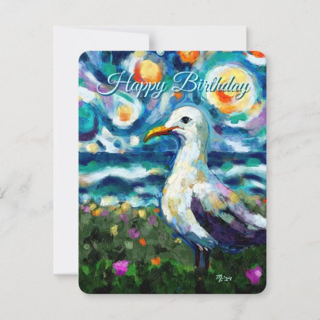 Seagull Van Gogh Style Beach Sky - Cartão de Anive (Frente)