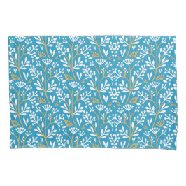Seamless Floral Pattern: White and Gold on Blue
