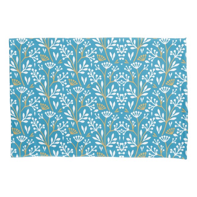Seamless Floral Pattern: White and Gold on Blue (Frente-Esquerda)