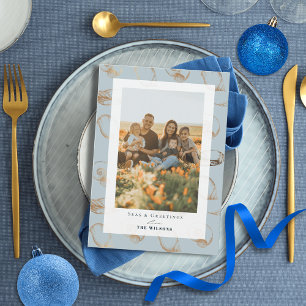 Seas e saudações Cartão com fotos de Férias Azul d