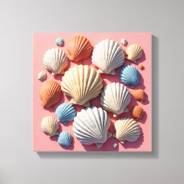 Seashell Assortage em Arte de Canvas Rosa Suave