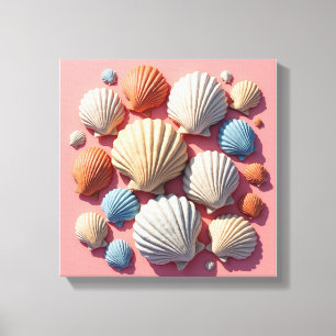 Seashell Assortage em Arte de Canvas Rosa Suave