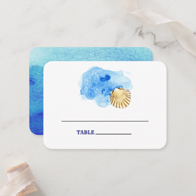 Seashell Beach | Cartões de Mesa de Casamento à Ma (Frente/Verso In Situ)