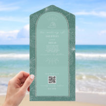 Seashell Palm Aqua Beach Weding QR Code RSVP