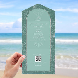 Seashell Palm Aqua Beach Weding QR Code RSVP
