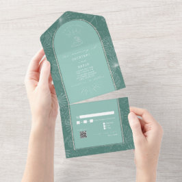 Seashell Palm Aqua Beach Weding QR RSVP
