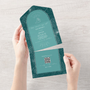 Seashell Palm Teal Beach Casamento QR Code RSVP