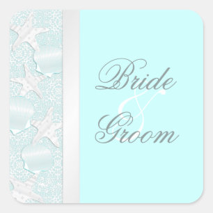 Seashells do casamento de praia e etiquetas da