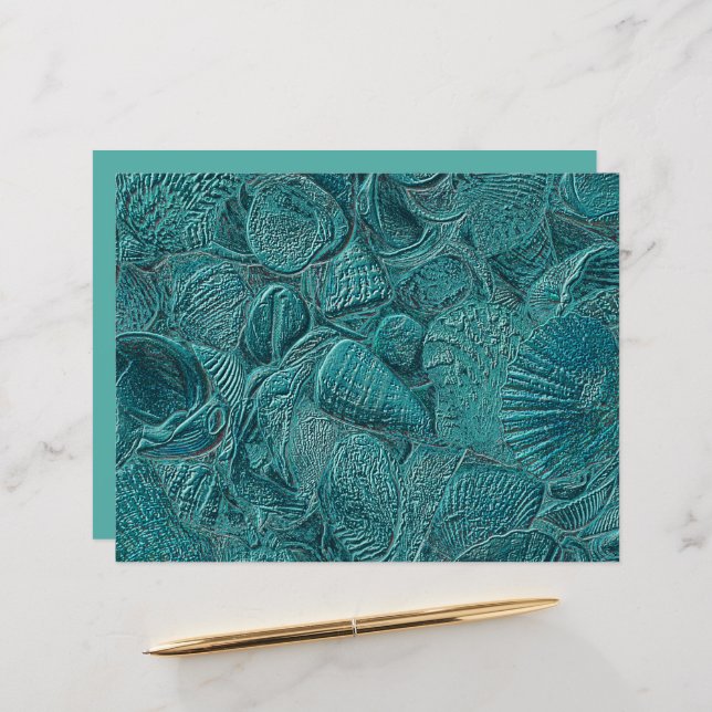 Seashells Ocean Beach Teal Metallic Style (Frente/Verso In Situ)