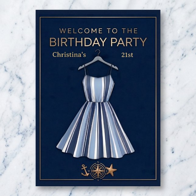 Seaside Stripes Celebration Birthday Poster (Seaside elegance for your party.)