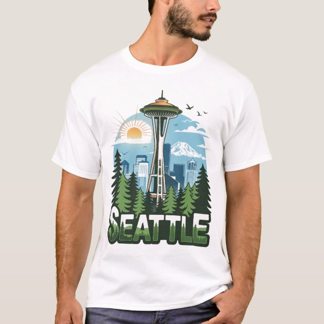 Seattle Cute Funny T-Shirt Gift For Him Her Machin (Frente)