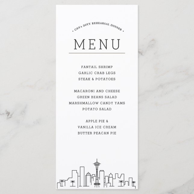 Seattle Skyline | Menu Janto de Eventos de Casamen (Frente)