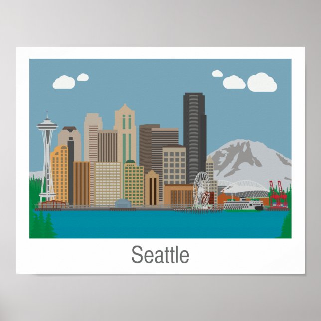 Seattle, Washington Skyline Impressão - Poster/Can (Frente)
