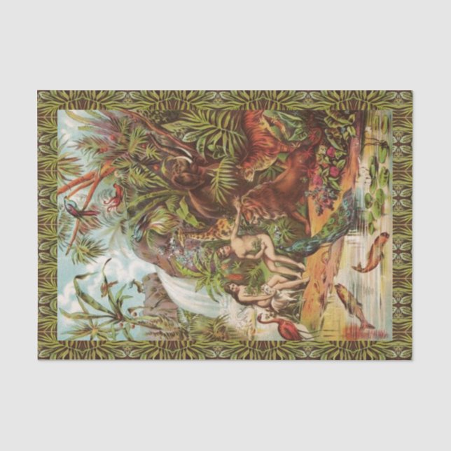 Seda Adam E Eve No Papel De Tecido De Jardim (Frente )